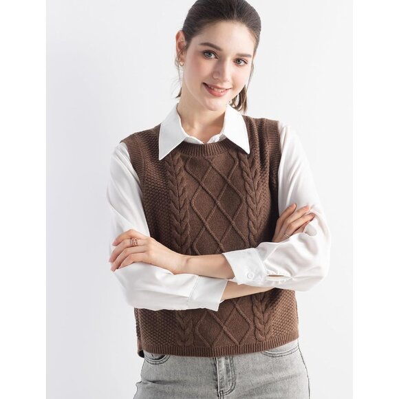 Women's Wool Blend Sweater Vest Medium Crew Neck Cable Sleeveless Knit - Picture 5 of 6